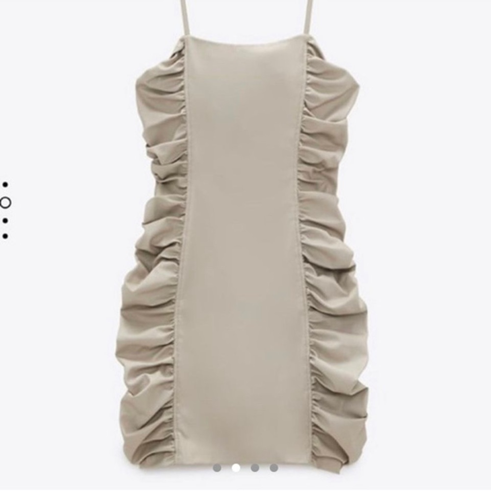 ZARA Faux Leather Side Ruched Dress